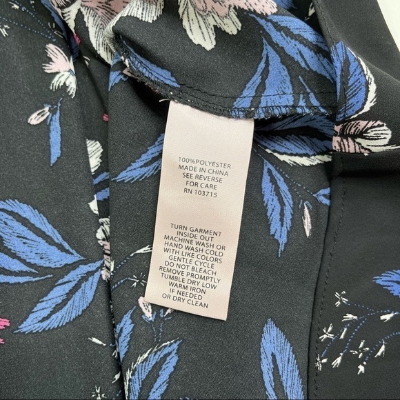 NANETTE LEPORE Black Mystic Blue Floral Smocked Mock Neck Chiffon High-Low Dress - Picture 14 of 16